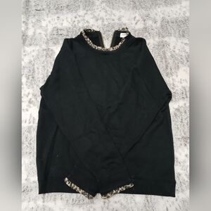 J. Crew Black Top with Leopard Accents